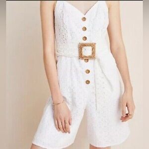 Anthropologie Ivory Eyelet Belted Jumpsuit Romper Women’s Size 2